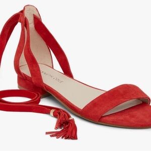 Kenneth Cole NY Valen Red Suede Lace-Up Wraparound ankle Flat Sandals